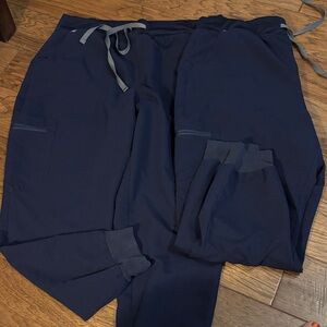 Figs Women’s XL/P Joggers Two Pair Navy Blue Scrub Pants with Grey Drawstring